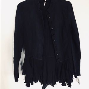 Free People Quilted Military Ruffle Jacket